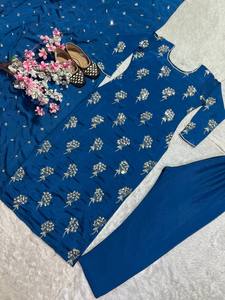 ชุดสัลวาร์ คามีซ ดีไซน์ใหม่ เสื้อตัวยาว กางเกง ผ้าคลุมไหล่ แบบหรูหรา ผ้าชีฟองเนื้อหนา ปักลายหนัก 5 มม. แบบกลับด้านได้ สำหรับงานปาร์ตี้ - Product Image 5