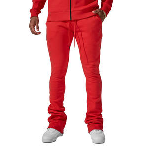 Pantalones apilados rojos de estilo personalizado para hombre, pierna ancha con diseño de pierna recta, pantalones de algodón de lana 100% con diseño personalizado - Product Image 2