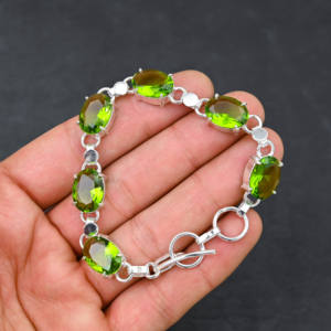 กำไลข้อมือหินเพอริโดต์สีเขียวแอปเปิ้ลขนาด10X14มม. งานแฮนด์เมดทรงรีชุบเงินและ925 5-หินหรูหราได้รับการรับรอง IGI 7-8 - Product Image 5