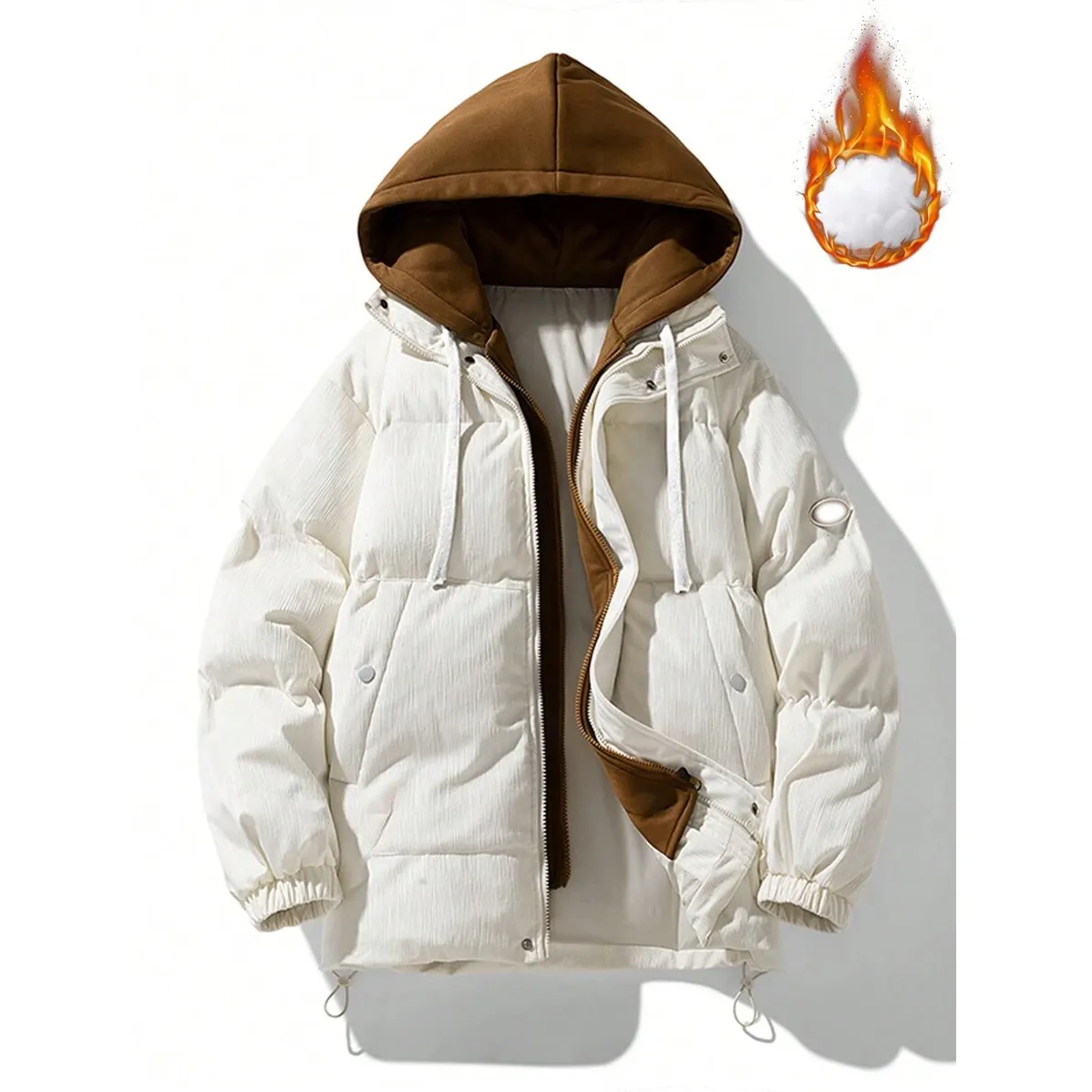 OEM personalizado Venta caliente de los hombres de invierno de imitación de dos piezas con capucha cálida acolchada Bubble Bomber chaqueta con capucha de los hombres Cardura Puffer chaqueta