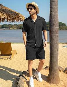 ชุดเซ็ตผ้าลูกฟูก 2 ชิ้น เสื้อเชิ้ตติดกระดุม กางเกงขาสั้น ชุดลำลองสำหรับผู้ชาย ชุดเที่ยวทะเล ชุดออกกำลังกาย ชุดวิ่งจ๊อกกิ้ง - Product Image 2