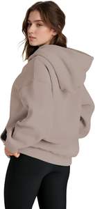 เสื้อสเวตเตอร์สวมหัวแขนยาวมีฮู้ดผ้าฟลีซสำหรับผู้หญิงปรับแต่งได้โลโก้ด้านหน้าส่งตรงจากโรงงานสำหรับฤดูหนาว - Product Image 4