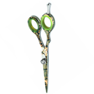 กรรไกรช่างตัดผมกระดาษเคลือบหลายสีพร้อมที่วางนิ้วปรับได้และแหวนยางสีเขียว - Product Image 3