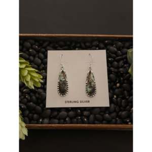 Vintage Navajo Handmade Drop <b>Earrings</b> <b>Black</b> Jack Turquoise & Sterling Silver Water Drop Shape - Product Image 1