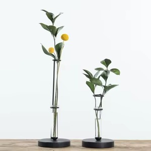 Porte-fleurs en verre et métal, vase décoratif en verre pour plantes et fleurs - Product Image 2