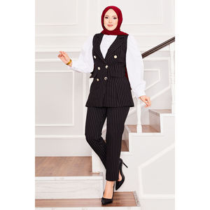 Ensemble deux pièces rayé noir : Gilet à col chemise avec boutons décoratifs et pantalon - Product Image 4