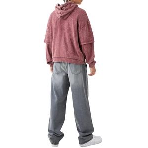 Streetwear Vintage en détresse lavage à l'acide à capuche pour hommes usine meilleure qualité Design hommes lavage à l'acide Double manches à capuche 2025 - Product Image 5