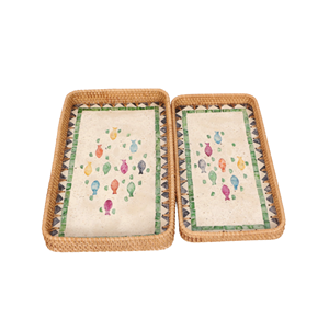 Decoración de utensilios de cocina de pintura colorida, bandeja de servicio de ratán artesanal para fiesta, artículo más nuevo, bandeja de ratán al por mayor de Vietnam - Product Image 2