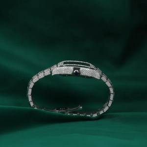 Montre de luxe PJ carrée en moissanite glacée, acier inoxydable, cadran romain, bracelet baguette, verre saphir, étanche, montre habillée - Product Image 3