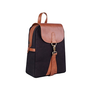 Sac à dos à rabat en cuir de toile noire de qualité supérieure pour femmes et adolescentes petit sac de nuit universitaire - Product Image 6