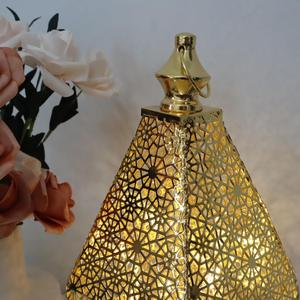 Elegant Gold Metal <b>Moroccan</b> <b>Lantern</b> with Geometric Cutwork Soft Ambient Glow Perfect for Festive Home Decor - Product Image 2