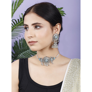 GS SkyBlue Fine Jewelry Set Round Center Flower <b>Choker</b> with Pearl and Diamond Stainless Steel for Wedding Party Engagement - Product Image 4