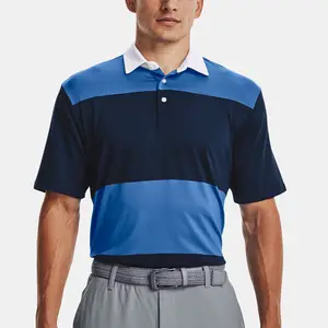 남성 젠츠 반소매 폴로 셔츠 퍼포먼스 티 탑 UPF 스트라이프 골프 셔츠