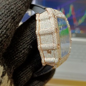 Montre de luxe pour homme entièrement sertie de diamants, diamants cultivés en laboratoire, mouvement automatique mécanique, bracelet en or blanc, cadran en verre - Product Image 6