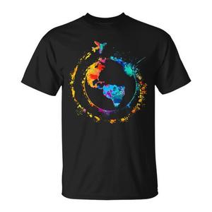 Camiseta Promocional Artística con Diseño de Tierra y Acuarelas del Mundo, Colorida, para Viajeros - Product Image 1