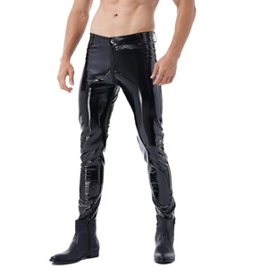 Pantalon de moto en cuir avec fermeture éclair Pantalon sans entrejambe Vêtements pour hommes Fashion Wet Look Nightclub Performance Costumes Wet Look Trousers - Product Image 6