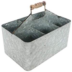 Caddy galvanizado duradero con mango de madera para picnic al aire libre, barbacoa, almacenamiento de servicio, diseño rústico de granja - Product Image 6