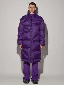 Chaqueta larga acolchada para hombre para invierno, abrigo de burbujas brillante con cremallera de estilo informal, con manga larga, cuello levantado, ropa para exteriores - Product Image 5