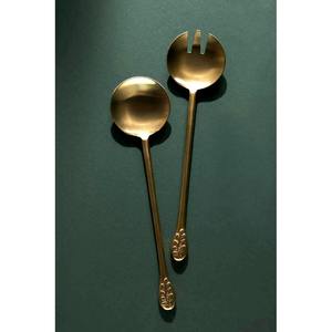 In stock <b>Gold</b> Polished Big Discount Decorative Luxury utensil set with Full thick Flat Wood design handle Utensil set - Product Image 6