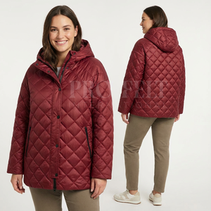 Veste d'hiver matelassée à capuche pour femmes, vente en gros, décontractée, fermeture éclair sur le devant, chaude, légère, rembourrée, longue, vêtements d'extérieur décontractés, manteaux tendance - Product Image 4