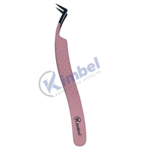 Pince à épiler pour extensions de cils en acier inoxydable à pointe en fibre pointue à 45 degrés rose et noire avec emballage en boîte - Product Image 3
