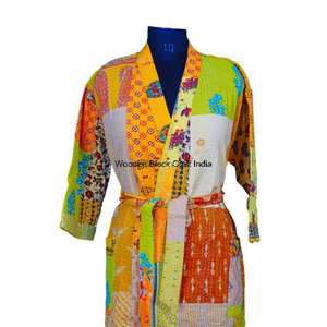 Veste matelassée d'hiver pour femme, motif peint à la main, 100% coton biologique, réversible, écologique, respirante, longue, trois-quarts - Product Image 3