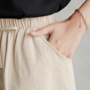2025 Summer Women's Linen Cotton <b>Shorts</b> Casual Korean Style Elastic High Waist Harem Pants with Wide Leg Sexy & Loose Fit - Product Image 1