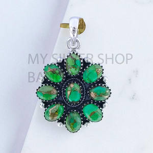 Colgantes de Plata con Turquesa Verde Cobre, Colgantes de Plata de Ley con Alto Pulido y Joyería de Plata al por Mayor - Product Image 2