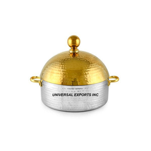 <b>Silver</b> And Gold Finished Metal Hotpot Superior Quality Handmade Casserole <b>Top</b> Selling Luxury new Metal Food Warmer - Product Image 1