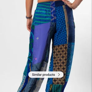Pantalon patchwork bohème yogique fait à la main Harem taille moyenne confortable avec poche utilitaire avant respirant et fait à la main - Product Image 1
