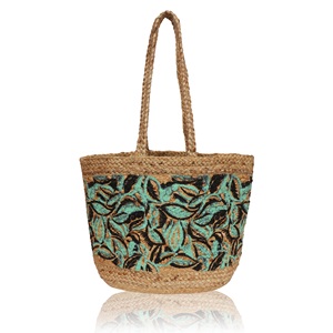 Sac fourre-tout bohème en jute pour femme avec motif floral brodé, bandoulière ouverte, idéal pour l'été, la plage et l'usage quotidien, écologique - Product Image 4