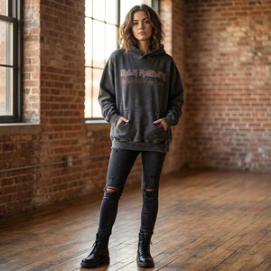 Sudadera con Capucha Personalizada para Mujer, de Felpa Gruesa, Mezcla de Poliéster/Algodón, Lavado Ácido, Transpirable, Ecológica, Estilo Vintage Desgastado, Streetwear - Product Image 1