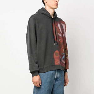 Vente chaude hommes sweat à capuche en coton à la mode décontracté cordon capuche partout Graffiti impression goutte épaule perlée hommes à capuche - Product Image 1