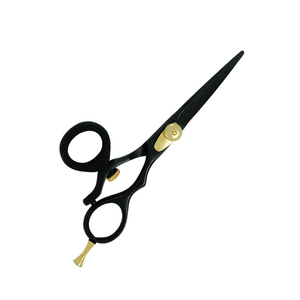 Tijeras de corte de pelo, hoja afilada de Color negro, tijera de peluquería de peluquero con reposapiés ajustable dorado y silenciador - Product Image 2