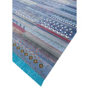 Tapis en laine et soie de bambou noué à la main à motif géométrique bleu Freedom Manchaha pour la décoration de la maison et du salon - Les-8195 - Product Image 2