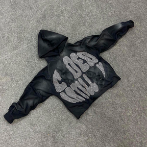 OEM Diseño de alta calidad Tendencia Rhinestone Streetwear Oversize Sudaderas Hombre Custom Heavyweight Boxy Diamond Hoodies Hombres - Product Image 3