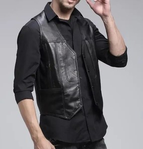 Gilet en cuir pour homme tendance, nouveau design personnalisé, vente en gros, gilet en cuir léger en peau de mouton, coupe ajustée - Product Image 3