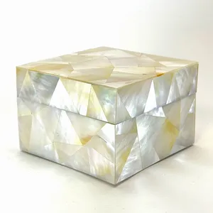 Tocador blanco de lujo hecho a mano madre perla cuadrado joyero forma rectangular estilo Vintage - Product Image 2