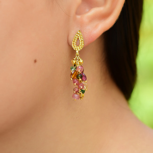 925 Silver Gold Plated Handmade <b>Tourmaline</b> Grape <b>Earring</b> with Natural Gemstone - Product Image 2