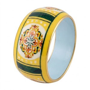 Bracelet manchette large en laiton émaillé géométrique jaune-vert, motif traditionnel, fait main, vente en gros, export B2B, bijoux indiens - Product Image 1