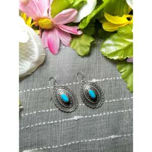 Navajo Handmade Kingman Turquoise & Sterling <b>Silver</b> Drop <b>Earrings</b> Water Drop Shape - Product Image 2