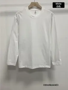 Venta al por mayor 220G algodón peinado 100% algodón piel suave cómodo transpirable en blanco cuello redondo manga larga Camiseta para hombres - Product Image 6