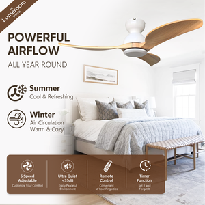 Ventilador de Techo de 42 Pulgadas con Aspas de Madera Natural, Sin Luz, Montaje Empotrado, 3 Aspas, Estilo Nórdico, Motor DC Silencioso, Control Remoto para el Hogar - Product Image 3