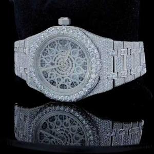 Montre squelette de luxe en argent sertie de diamants pour unisexe, montre hip-hop en moissanite VVS, moissanite cultivée en laboratoire, automatique mécanique - Product Image 1