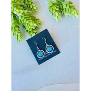 Navajo Handmade <b>Opal</b> (Man-Made) and Sterling Silver Drop Dangle <b>Earrings</b> - Product Image 3