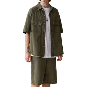 High Quality Wholesale <b>Men's</b> Denim Cargo Shorts Set Custom Logo Print <b>Elastic</b> <b>Waist</b> Fashionable Short Sleeve <b>Jeans</b> Casual Winter - Product Image 1