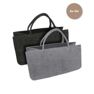 Juego de 2 Cestas de Lavandería Plegables de Color Antracita y Gris Claro, Bolsa de Fieltro para Leña - Product Image 1