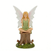 Harz-Blumenfeen-Gartenfigur |   Verzauberter Engel-Feenfigur mit Laterne & Fuchs-Figur |   Meditierende Fee auf Baumstumpf-Skulptur