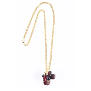 Collier avec pendentif en chaîne en métal pour femmes, bijou de verre de Murano, couleur or et bordeaux, bonne qualité, aspect jeune