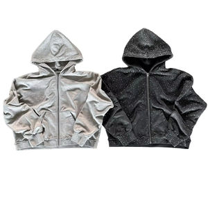 Fabricants de vêtements Sweat à capuche à strass épais Streetwear Logo personnalisé Sweat à capuche unisexe surdimensionné à strass pour hommes - Product Image 3